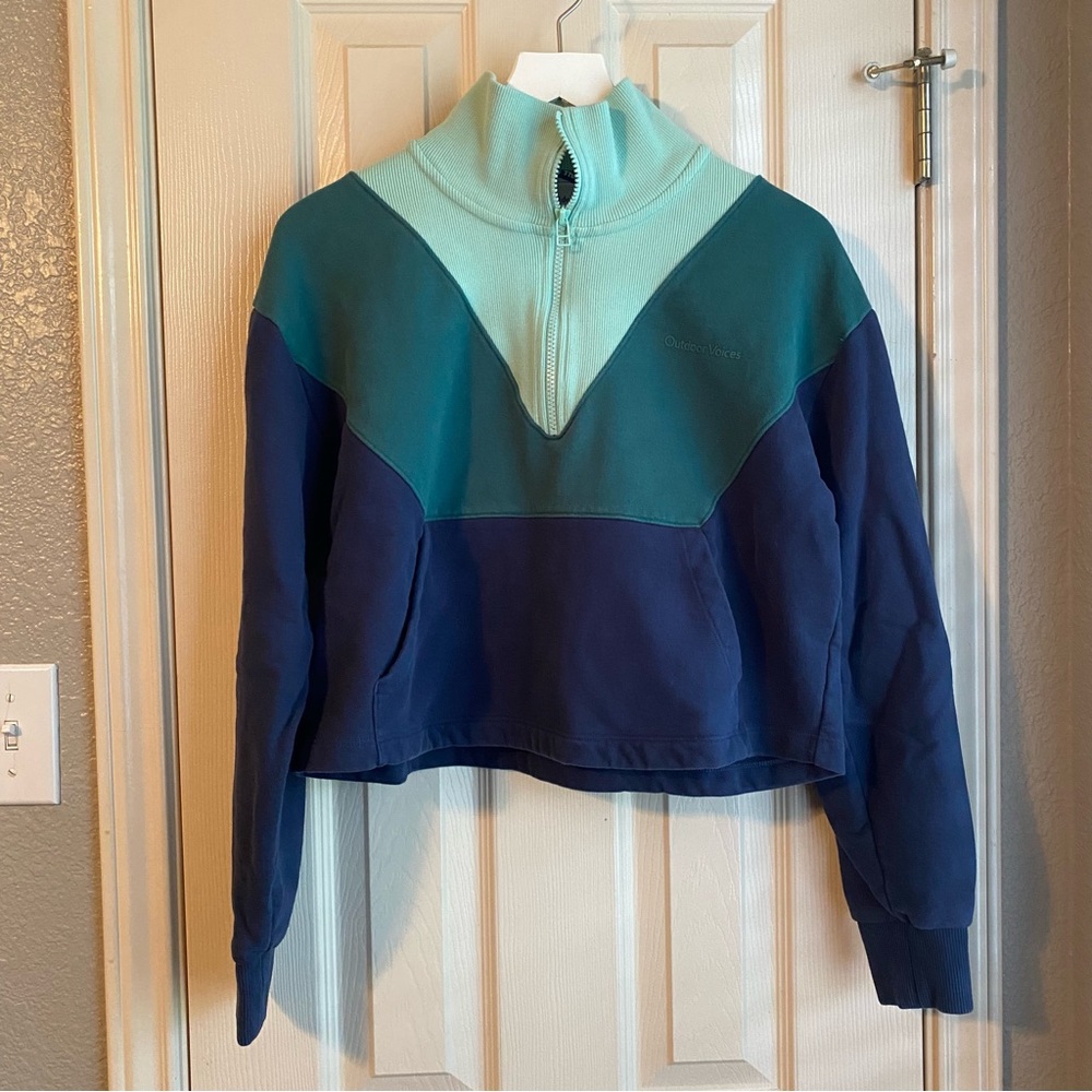 EUC Outdoor Voices Pickup 1/4 Zip in Patina/Jasper/Navy, size Large